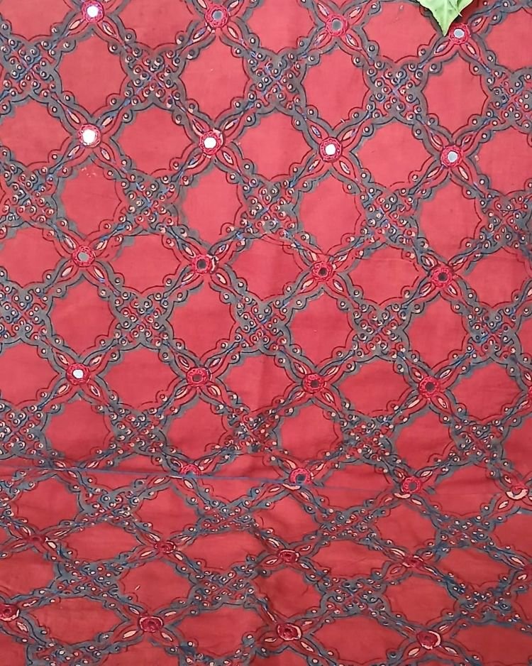 Ajrakh Cushion Covers in Natural Dyes with Hand Embroidery – (CUSH0020) - Image 2