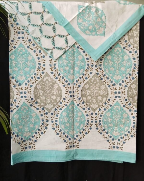 Blockprint Large King Double Bedsheet with matching pillowcases- (HDBS0003)