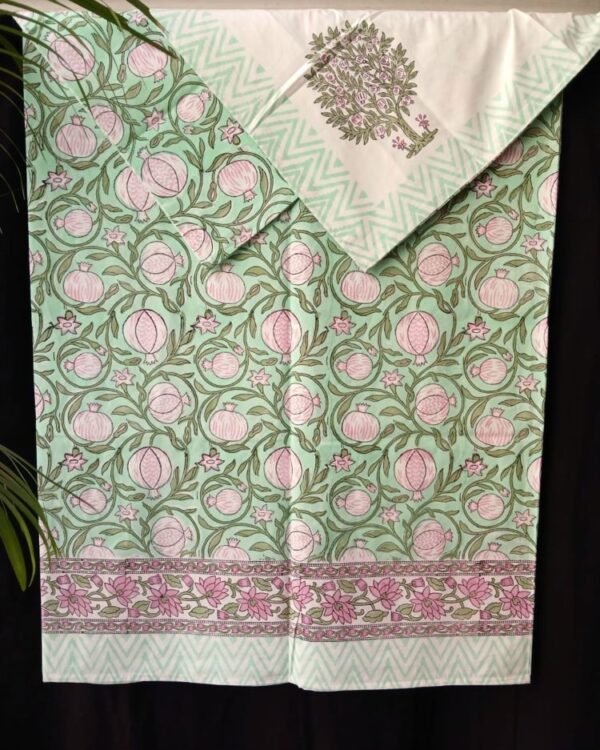 Blockprint Large King Double Bedsheet with matching pillowcases- (HDBS0004)
