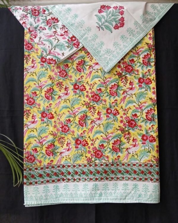 Blockprint Double Bedsheet with matching pillowcases – (DBST0007)