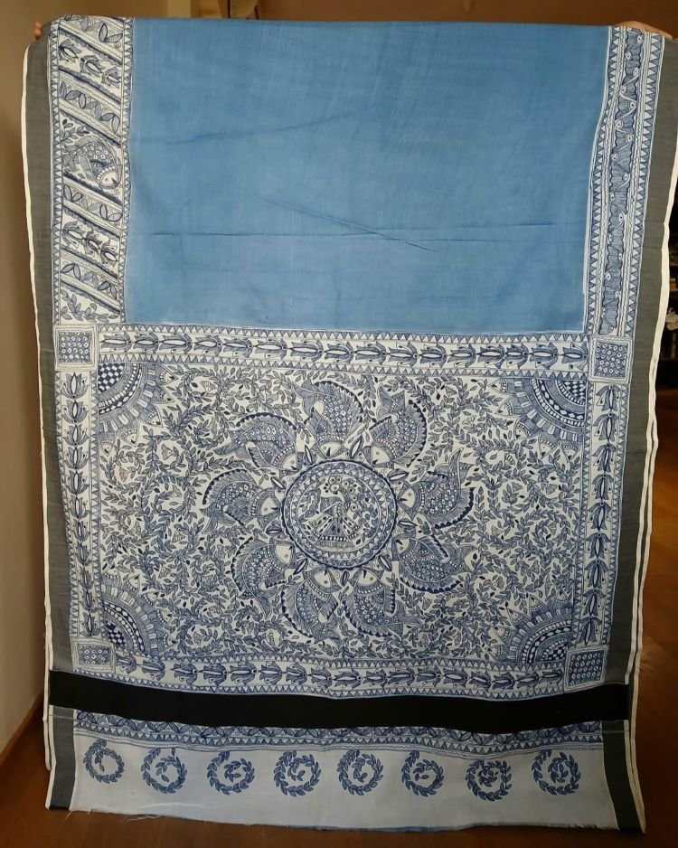 Madhubani Handpainted Saree on Cotton – (MADH1108) - Image 2