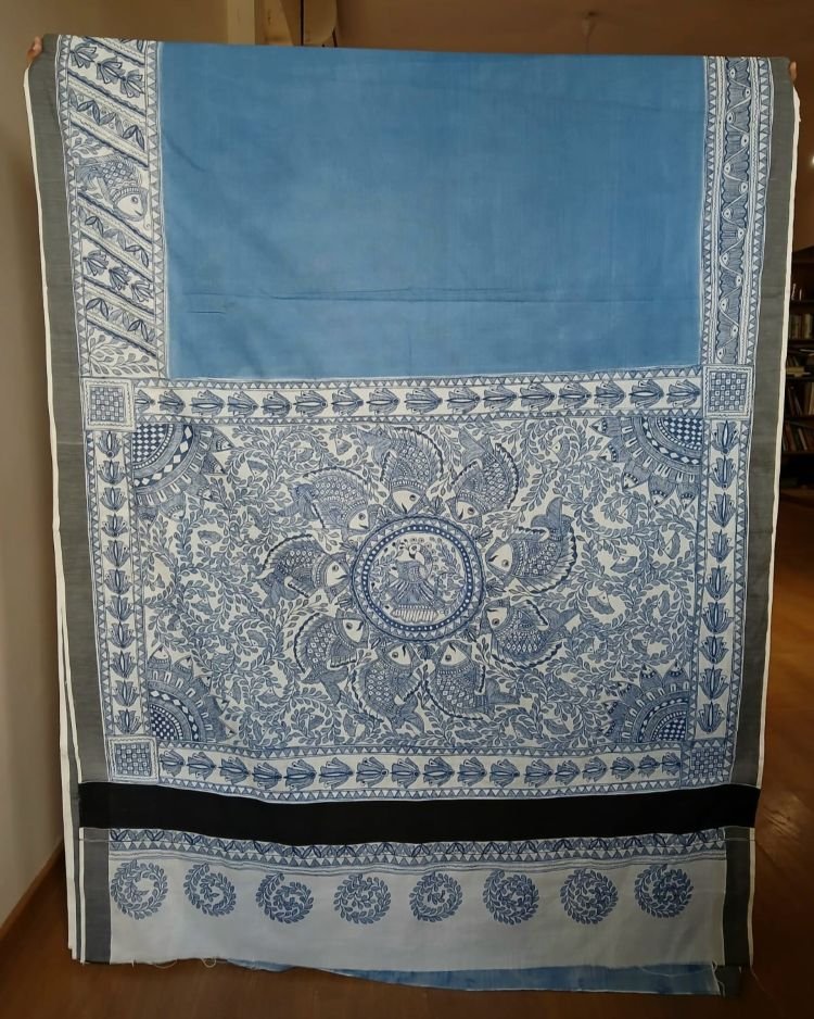 Madhubani Handpainted Saree on Cotton – (MADH1106) - Image 2