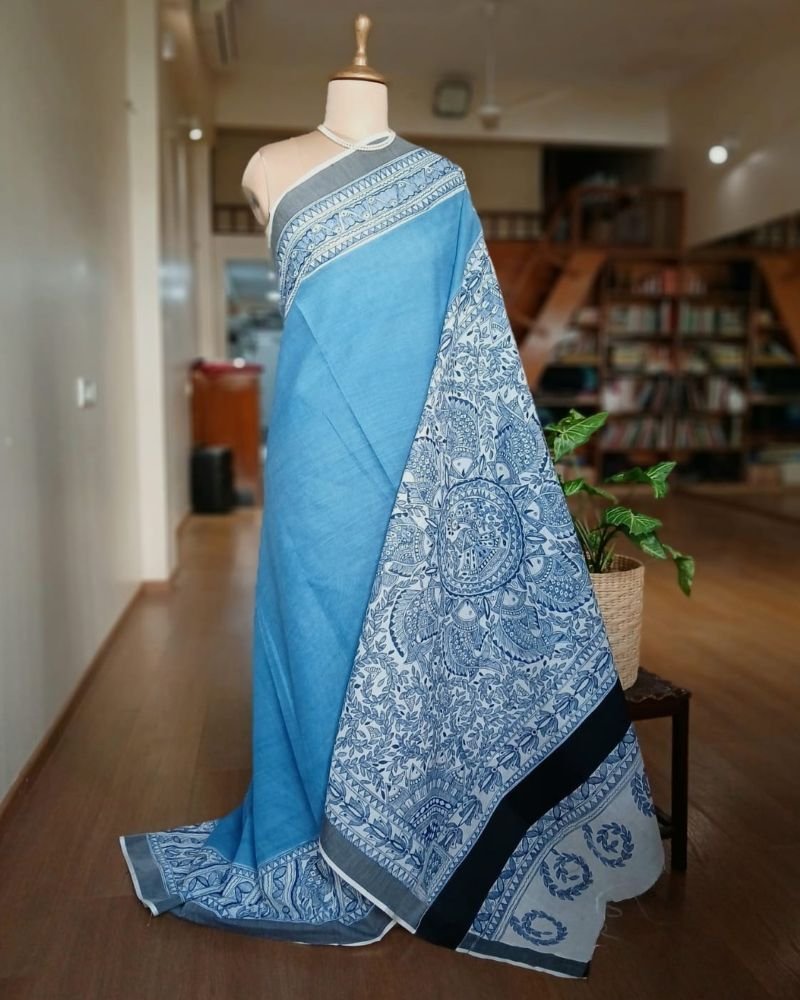 Madhubani Handpainted Saree on Cotton – (MADH1108)