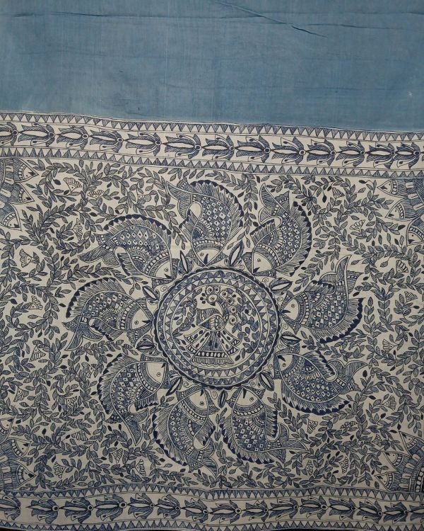 Madhubani Handpainted Saree on Cotton – (MADH1108) - Image 6