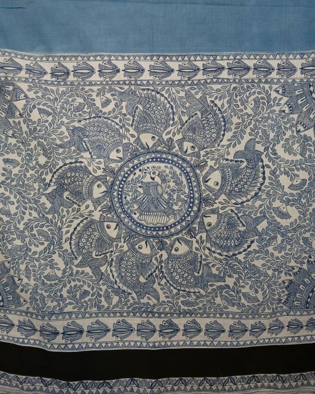 Madhubani Handpainted Saree on Cotton – (MADH1106) - Image 6