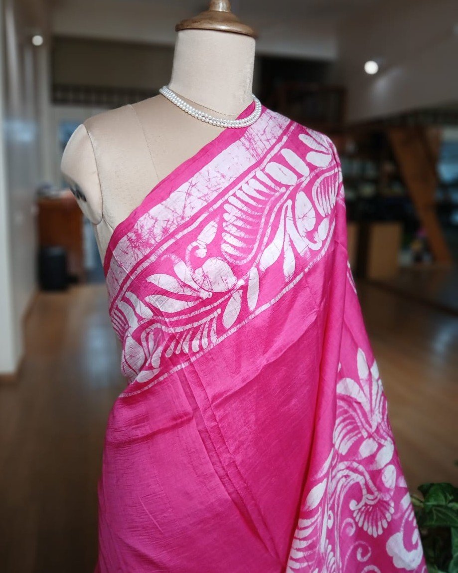 Batik Silk Saree from Murshidabad - (BSSM0006) - Image 3