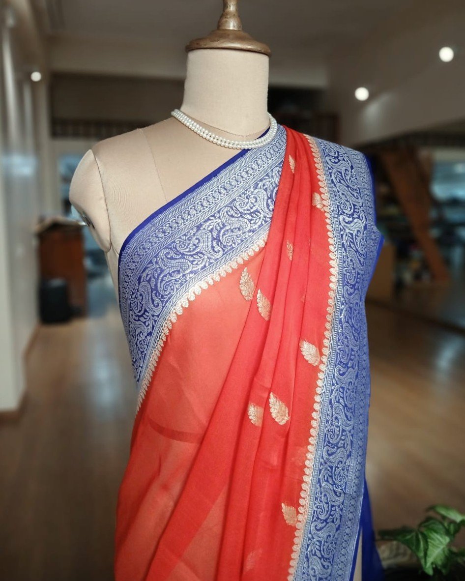 Georgette Pure Silk Handweave from Banaras – (GBHS1007) - Image 4