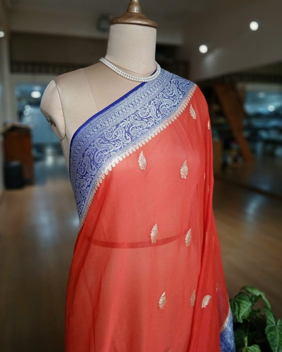 Georgette Pure Silk Handweave from Banaras – (GBHS1007) - Image 3