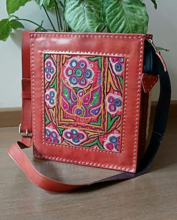 Embroidered Box Jhola Bag in Leather - (MKLB0006)