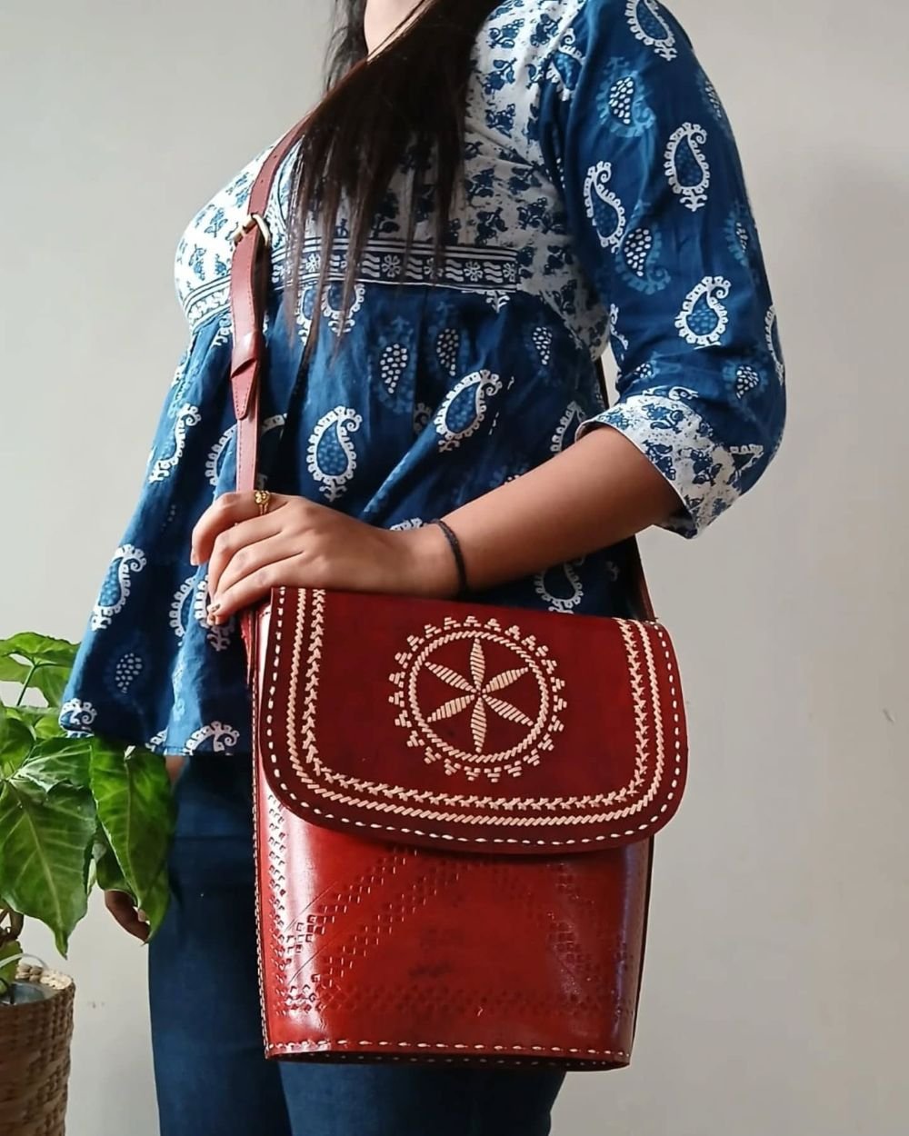 Dedhi Embroidered Balti Bag in Leather - (MKLB0002) - Image 2