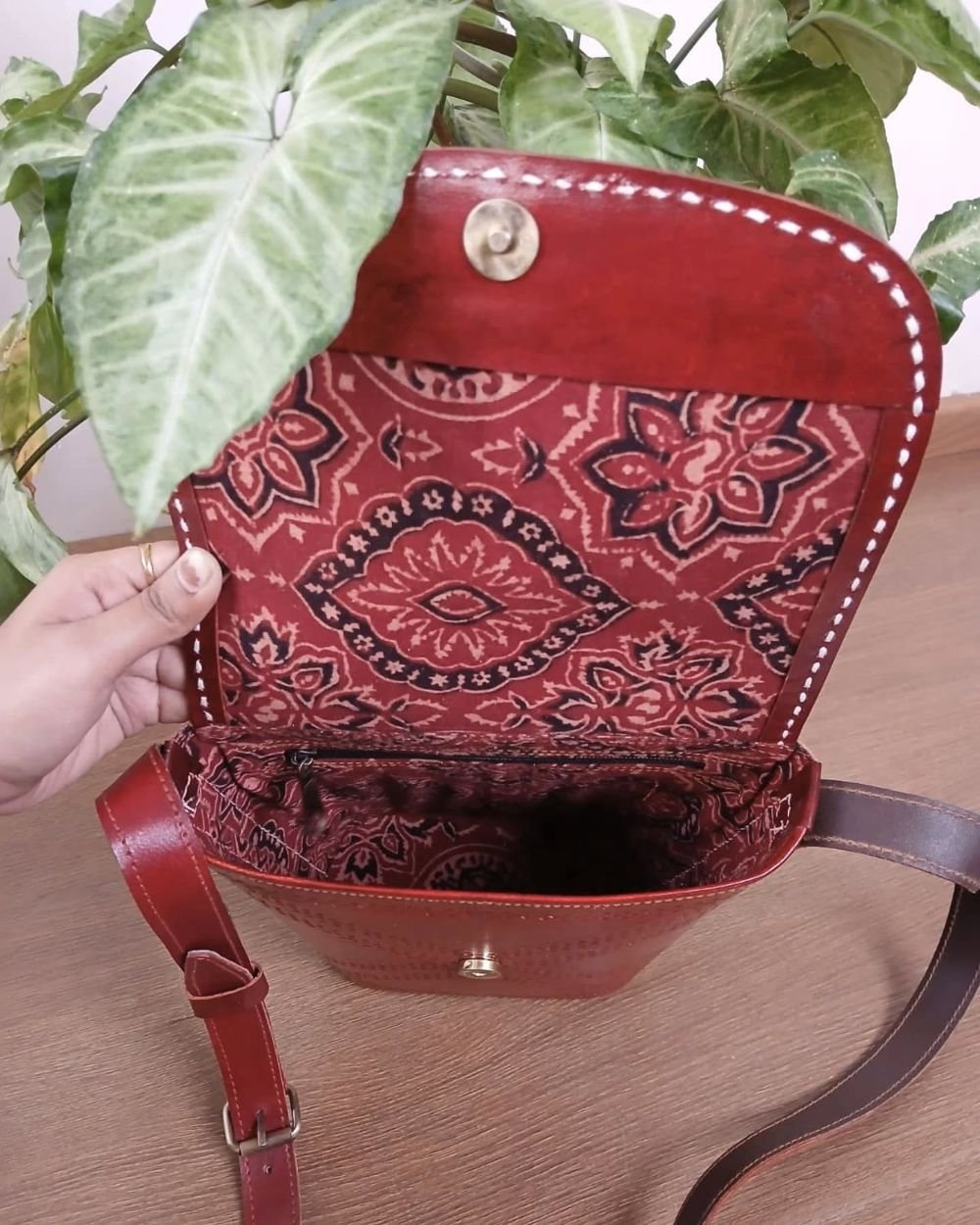 Dedhi Embroidered Balti Bag in Leather - (MKLB0002) - Image 3