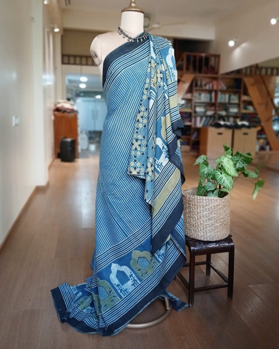 Ajrakh Mul Cotton Saree – (AMCS1031)
