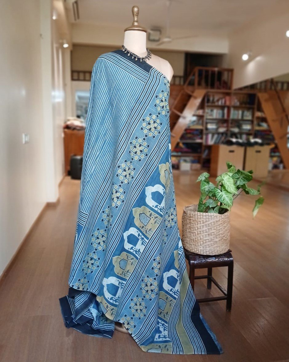 Ajrakh Mul Cotton Saree – (AMCS1031) - Image 6