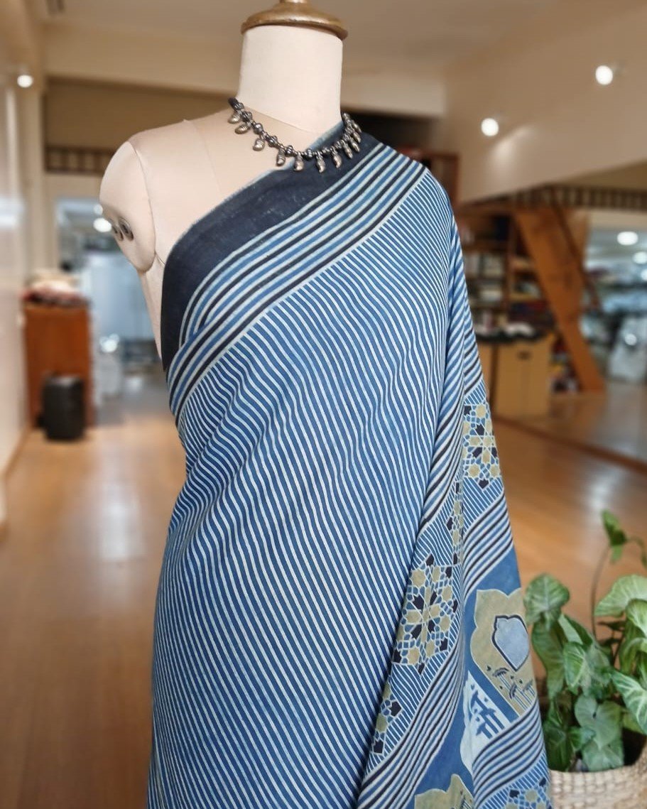 Ajrakh Mul Cotton Saree – (AMCS1031) - Image 5