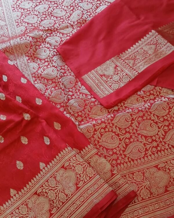 Banarasi Tanchoi saree with zari butti and stunning brocade palla - (TANCHOI07) - Image 7
