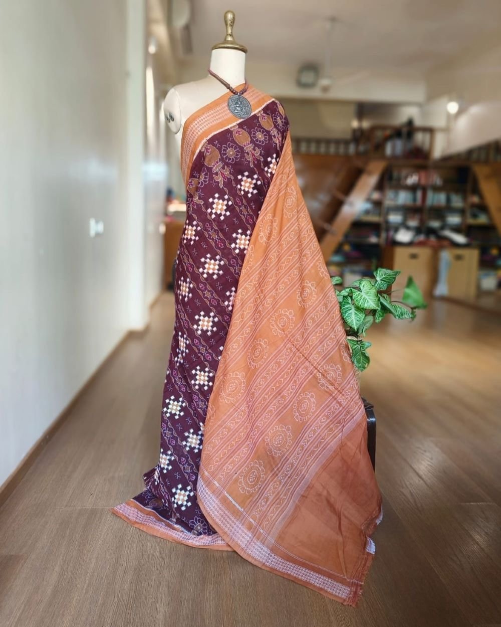 Kumbha and Pasapalli Double Ikat Sambalpuri cotton saree - (KPDS0001)