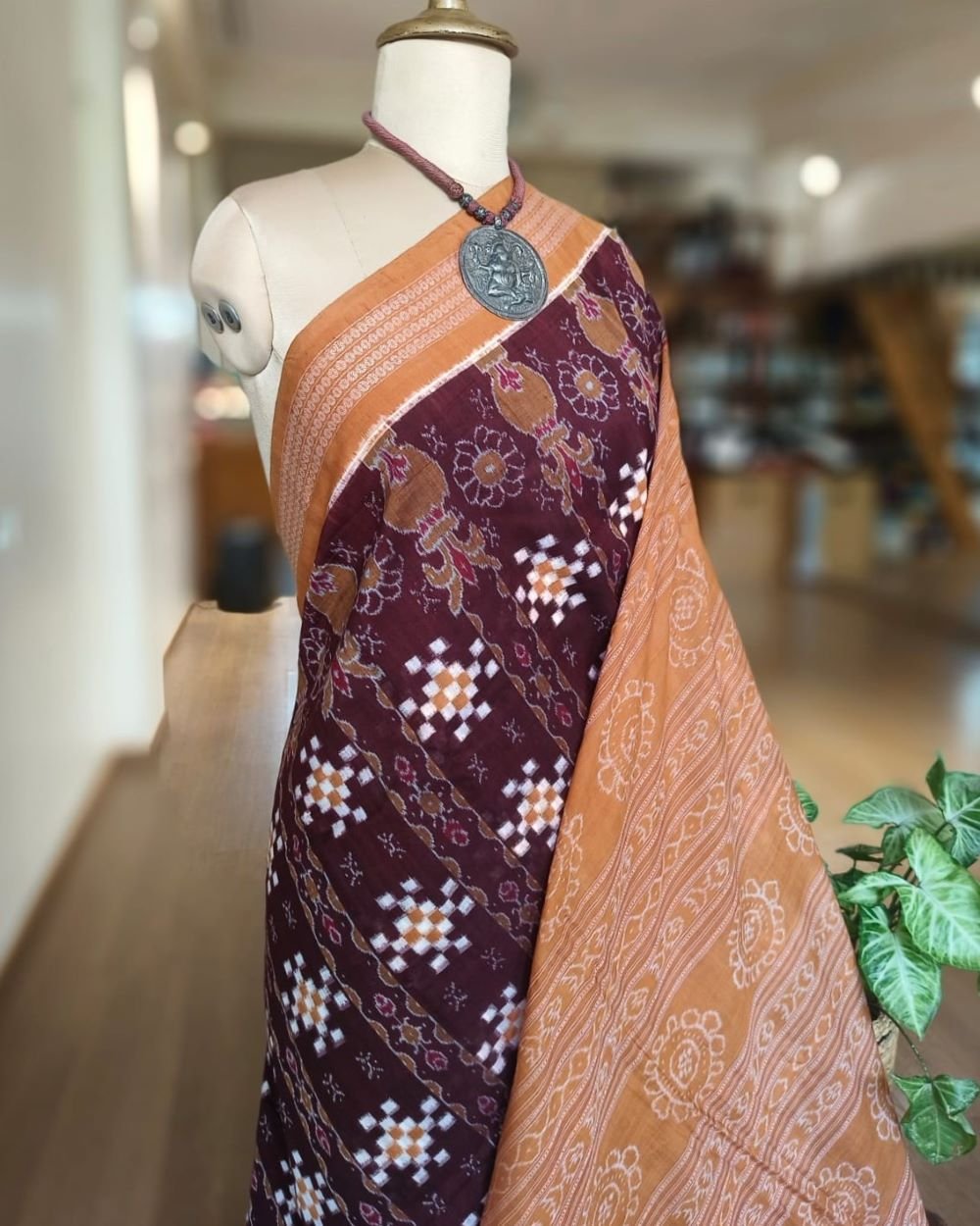 Kumbha and Pasapalli Double Ikat Sambalpuri cotton saree - (KPDS0001) - Image 3