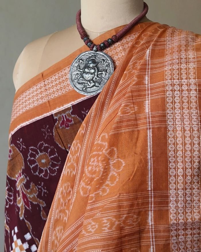 Kumbha and Pasapalli Double Ikat Sambalpuri cotton saree - (KPDS0001) - Image 5