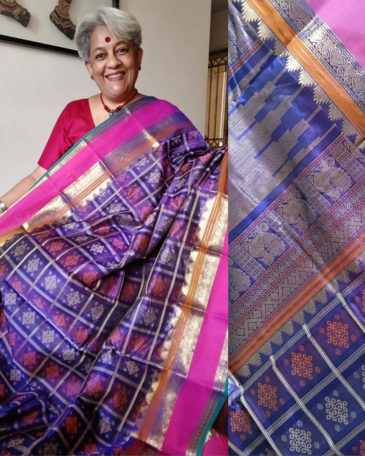 Lakshadeepam Silk-Cotton Two-tone Kanchi handweave saree with zari - (KANC1101)