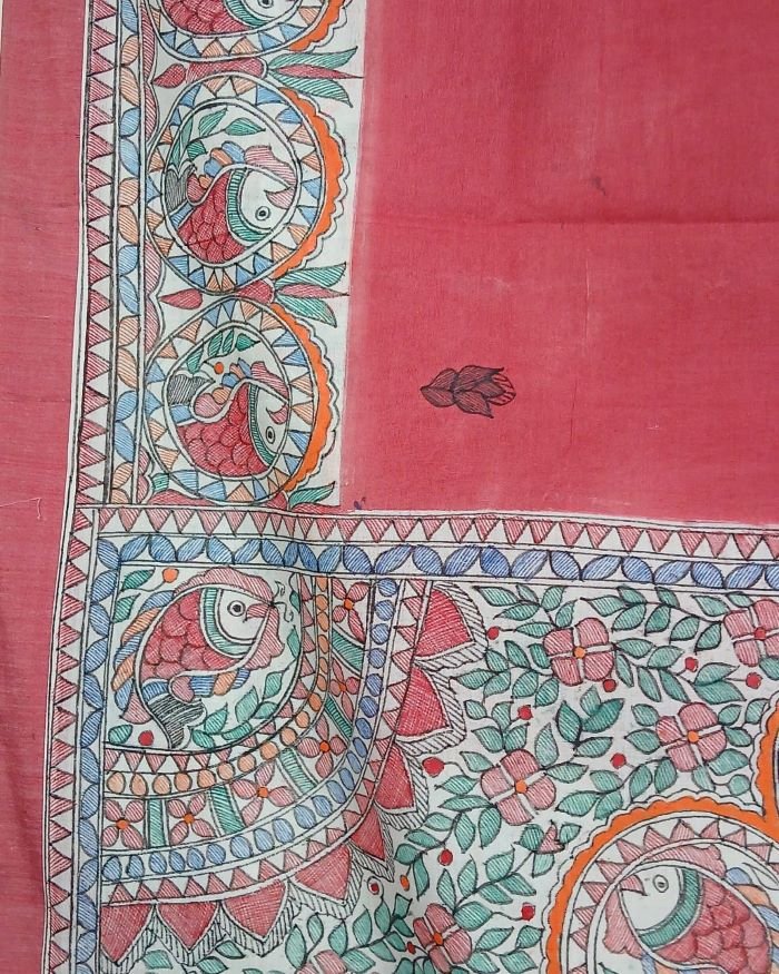 Madhubani Handpainted Saree on Cotton – (MADH1114) - Image 11