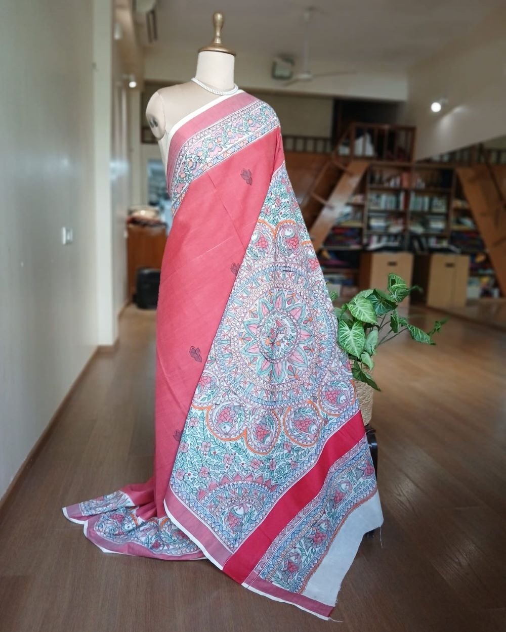 Madhubani Handpainted Saree on Cotton – (MADH1114)