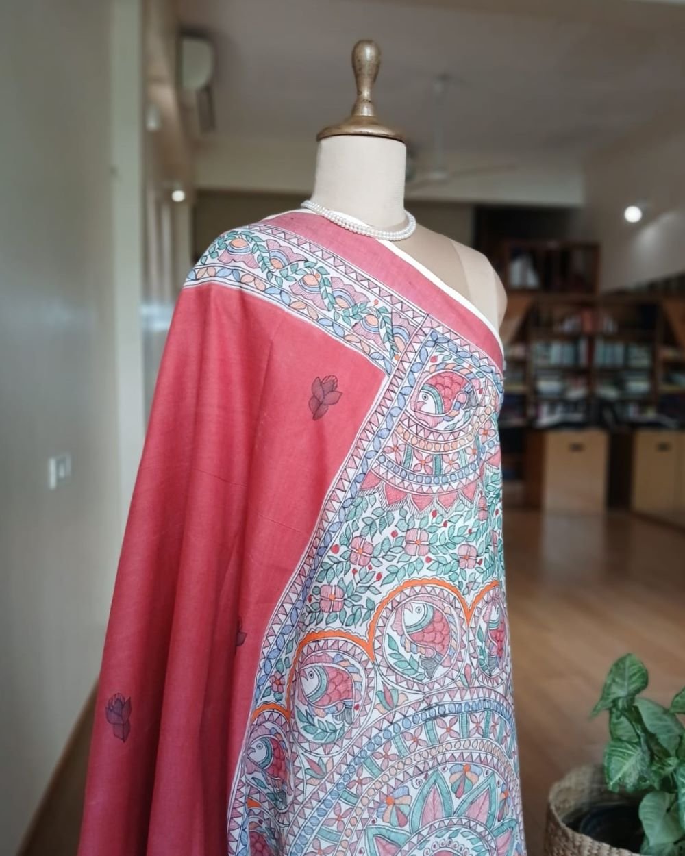Madhubani Handpainted Saree on Cotton – (MADH1114) - Image 8