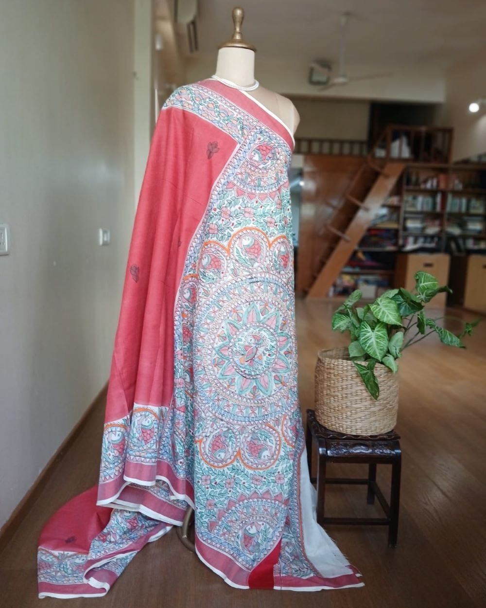 Madhubani Handpainted Saree on Cotton – (MADH1114) - Image 7