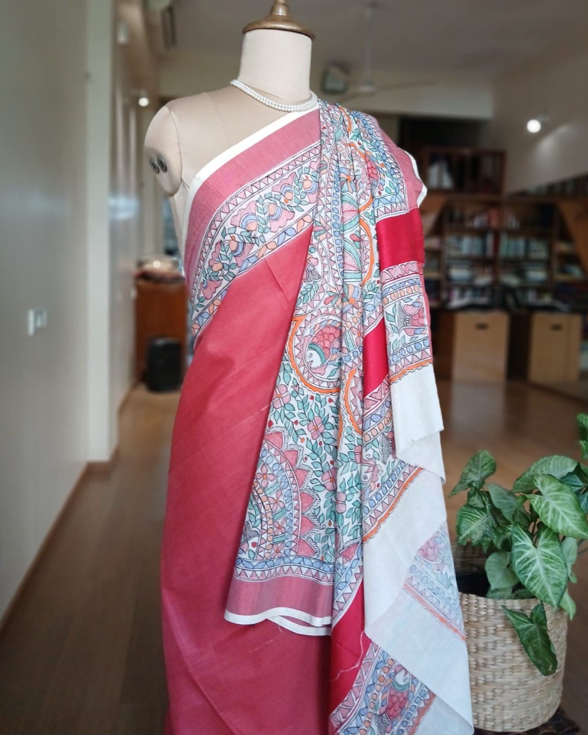 Madhubani Handpainted Saree on Cotton – (MADH1114) - Image 5