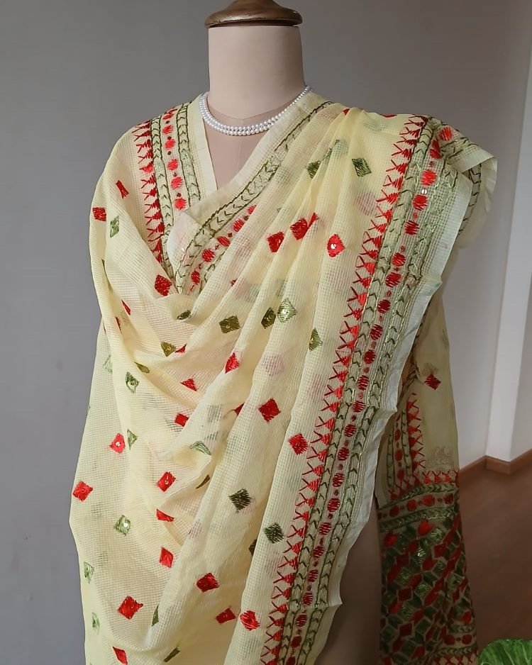 Phulkari Hand Embroidered Dupatta from Punjab - (PHED0006)