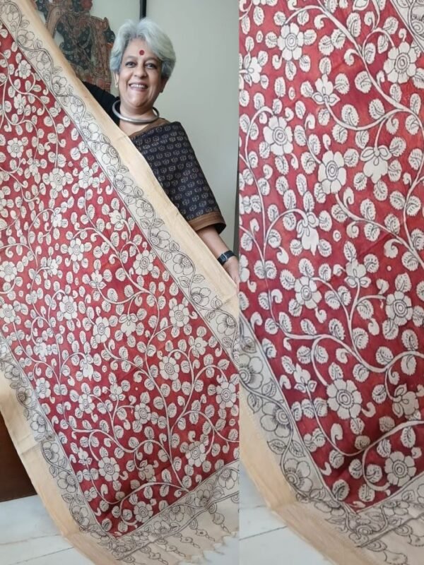 Pen Kalamkari Dupattas from Kalahasti - (PKDK0003)