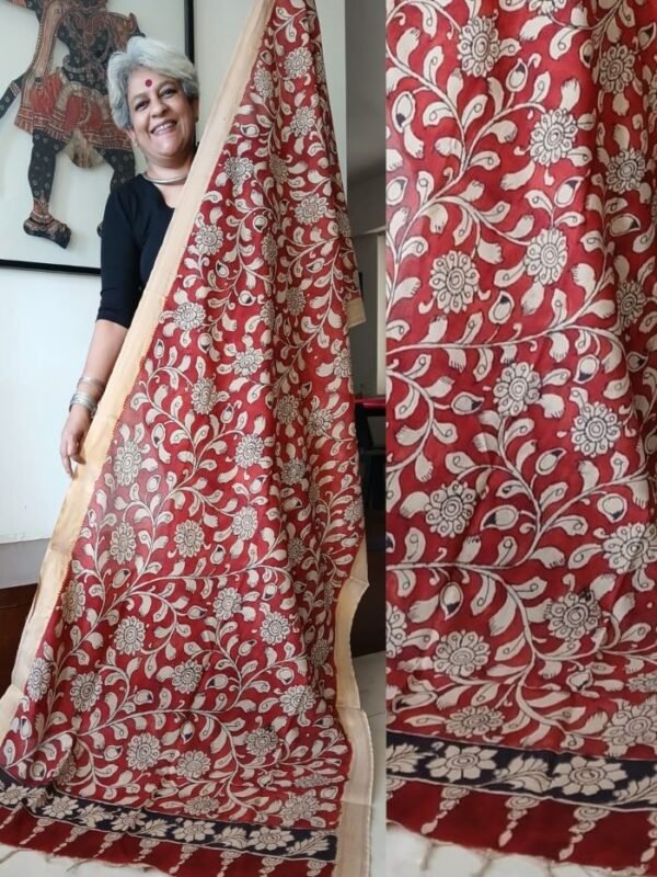Pen Kalamkari Dupattas from Kalahasti - (PKDK0004)
