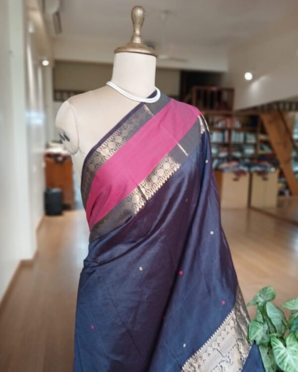 Silk-Cotton Kanchi handweave Saree with zari - (KANC1006) - Image 2