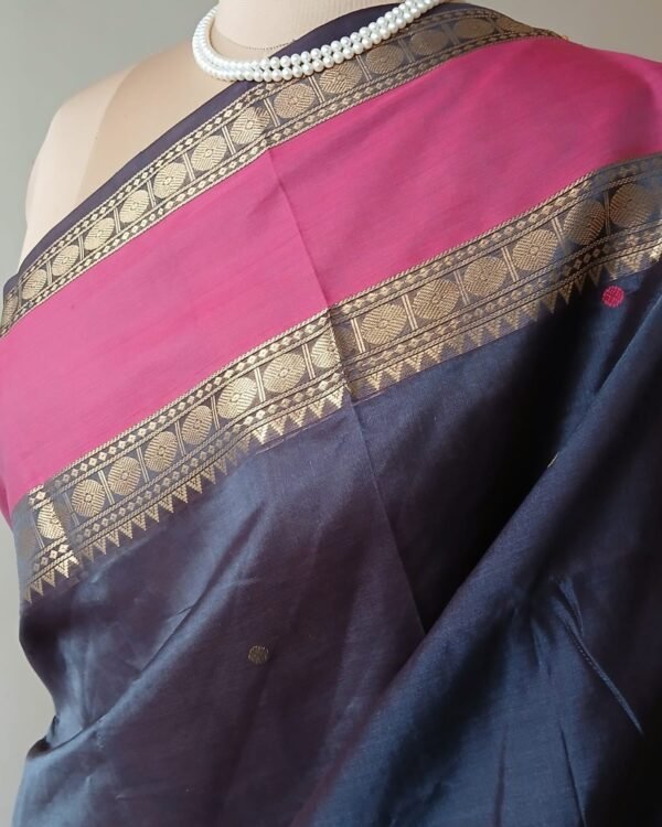 Silk-Cotton Kanchi handweave Saree with zari - (KANC1006) - Image 5