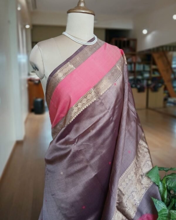Silk-Cotton Kanchi handweave Saree with zari - (KANC1009) - Image 2