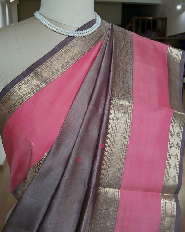 Silk-Cotton Kanchi handweave Saree with zari - (KANC1009) - Image 5
