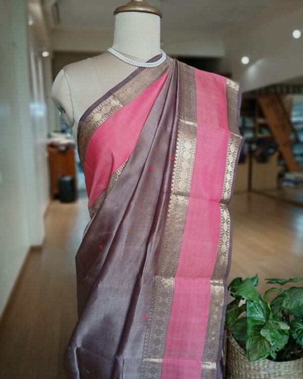 Silk-Cotton Kanchi handweave Saree with zari - (KANC1009) - Image 4