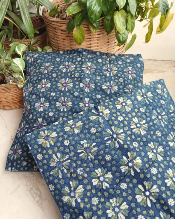 Ajrakh Cushion Covers in Natural Dyes with Hand Embroidery – (CUSH1001)
