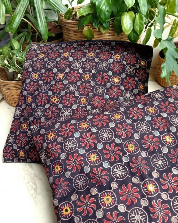 Ajrakh Cushion Covers in Natural Dyes with Hand Embroidery – (CUSH1007)