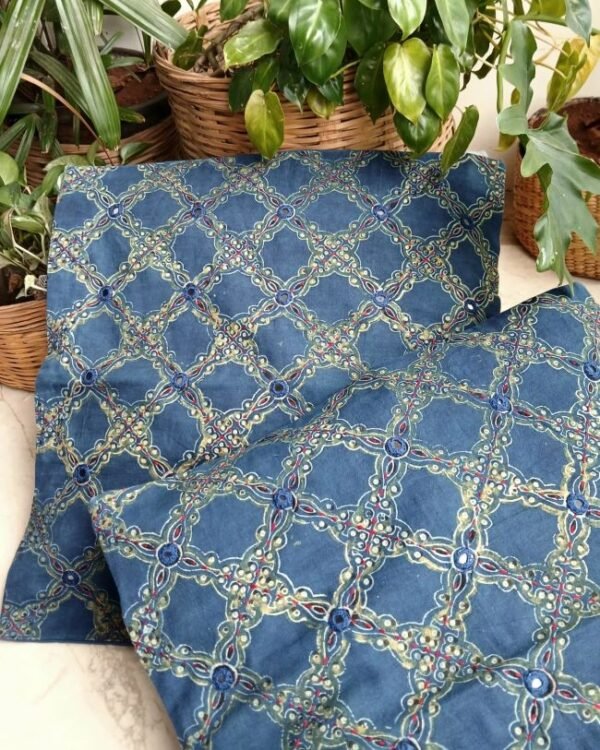 Ajrakh Cushion Covers in Natural Dyes with Hand Embroidery – (CUSH1009)