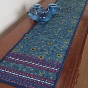 Embroidered Ajrakh Table Runner in Natural Dyes - (EATR0005)