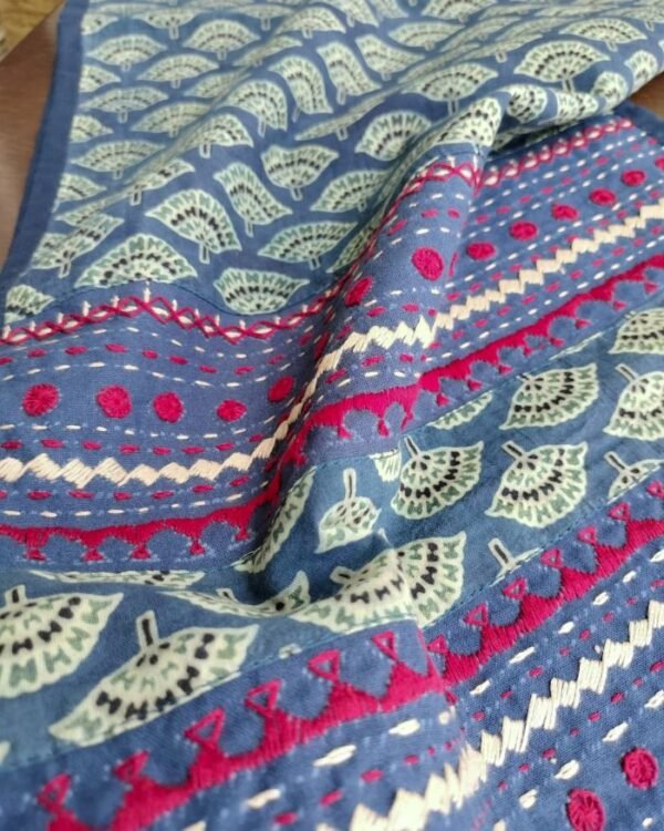 Embroidered Ajrakh Table Runner in Natural Dyes - (EATR0001) - Image 2