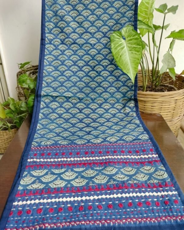 Embroidered Ajrakh Table Runner in Natural Dyes - (EATR0001)