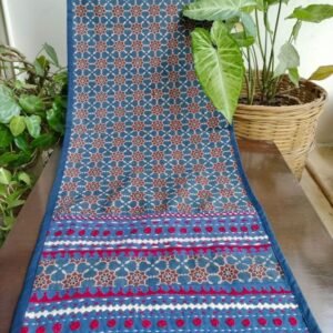 Embroidered Ajrakh Table Runner in Natural Dyes - (EATR0002)