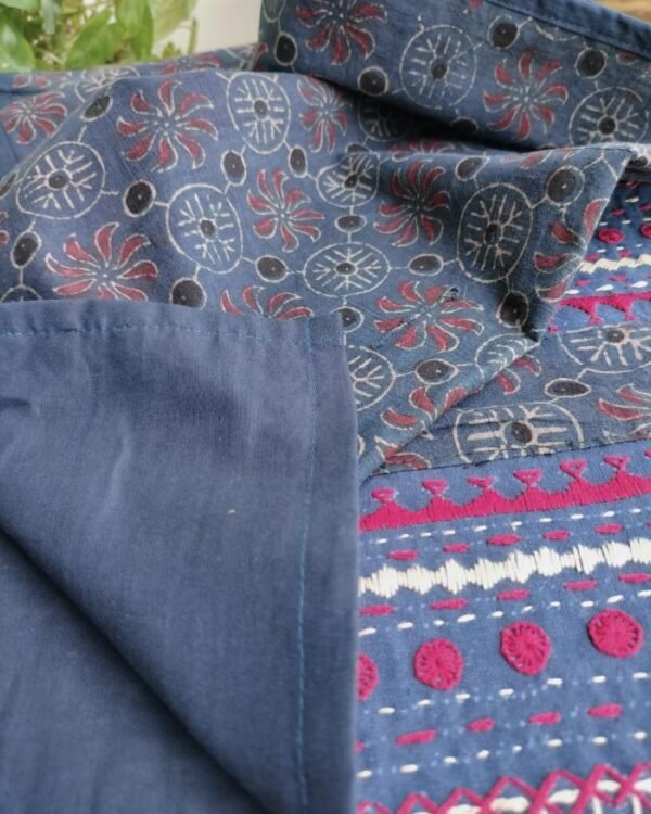Embroidered Ajrakh Table Runner in Natural Dyes - (EATR0003) - Image 3