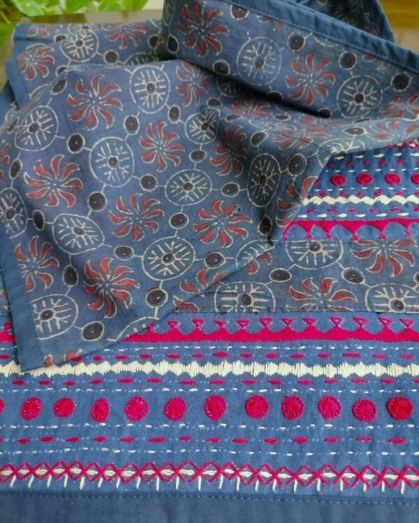 Embroidered Ajrakh Table Runner in Natural Dyes - (EATR0003) - Image 2