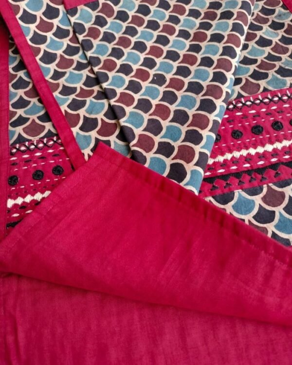 Embroidered Ajrakh Table Runner in Natural Dyes - (EATR0004) - Image 3