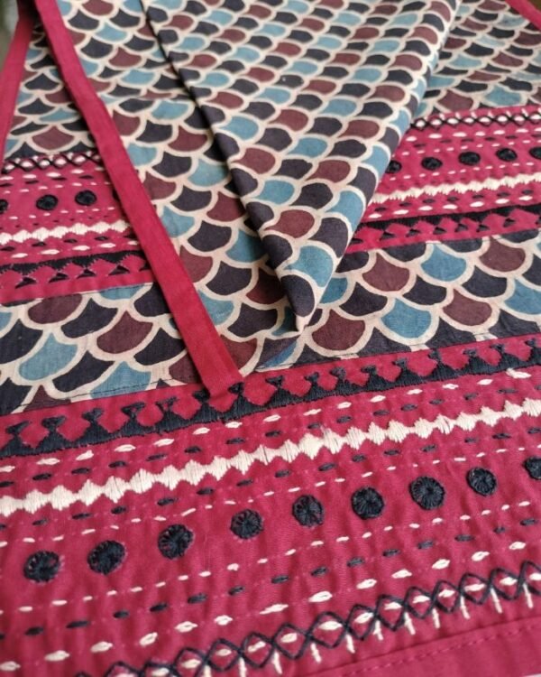 Embroidered Ajrakh Table Runner in Natural Dyes - (EATR0004) - Image 2
