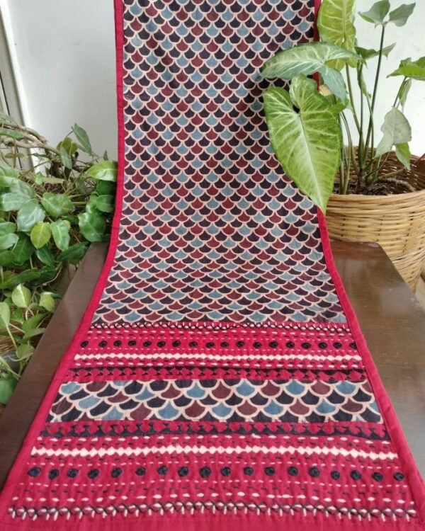 Embroidered Ajrakh Table Runner in Natural Dyes - (EATR0004)