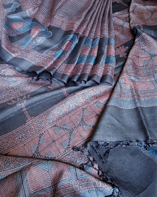 Ajrakh Tussar Silk Saree – (ATSS0016) - Image 6
