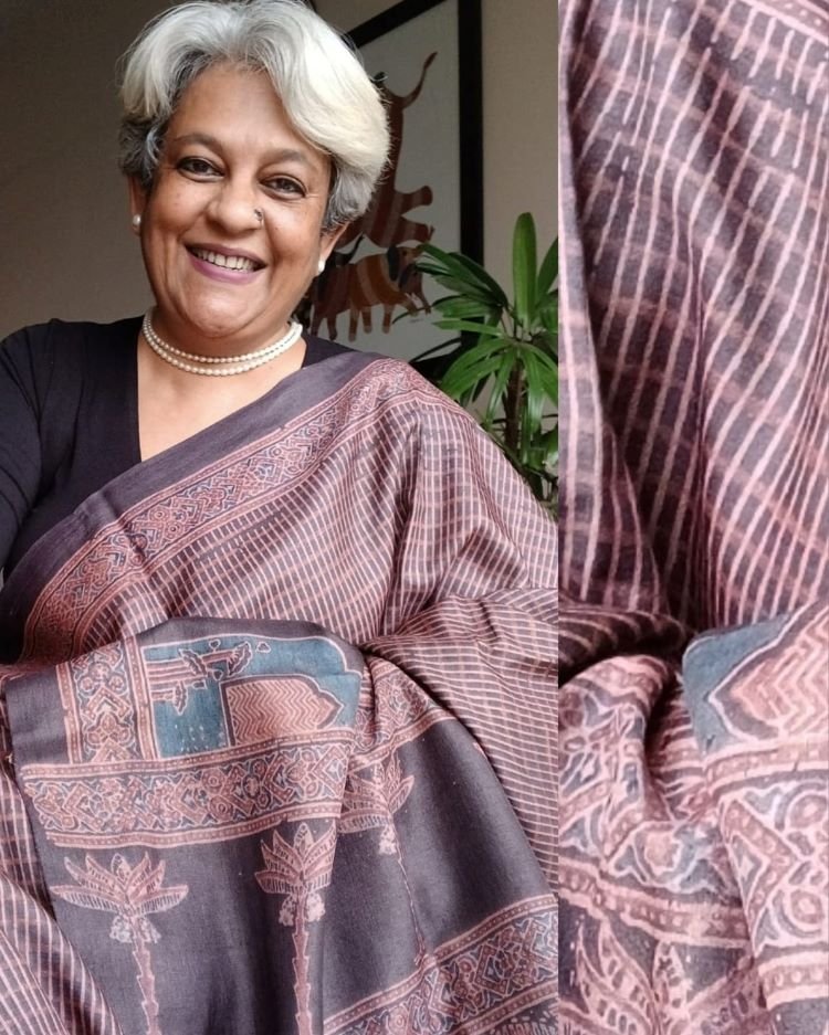 Ajrakh Tussar Silk Saree – (ATSS0016)
